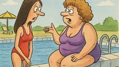 Виц: На басейна две приятелки си говорят