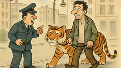 Виц: Мъж разхожда тигър из центъра