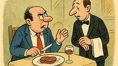 Виц: Клиентът вика сервитьора за пържолата