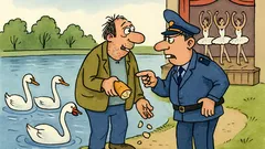 Виц: Хвърля хляб на лебедите и...