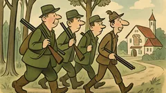 Виц: Ловна дружина тръгва през гората към кръчмата