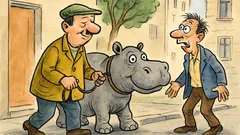 Виц: На улицата човек води хипопотам