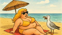 Виц: Пищна блондинка лежи на плажа